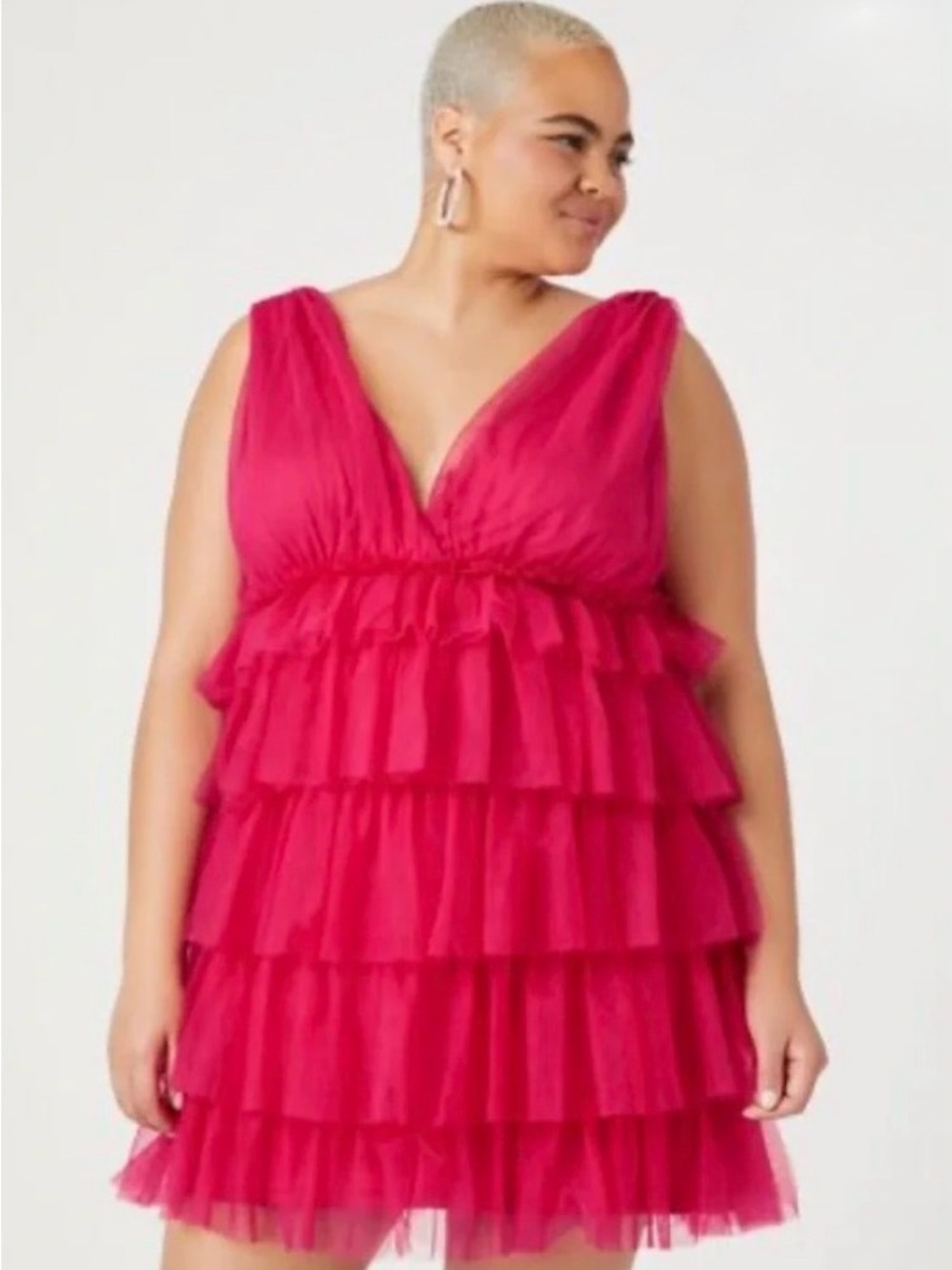 NWT Forever 21 3X Hot Pink Tiered Tulle Ruffle Mini Dress Bachelorette/Festival